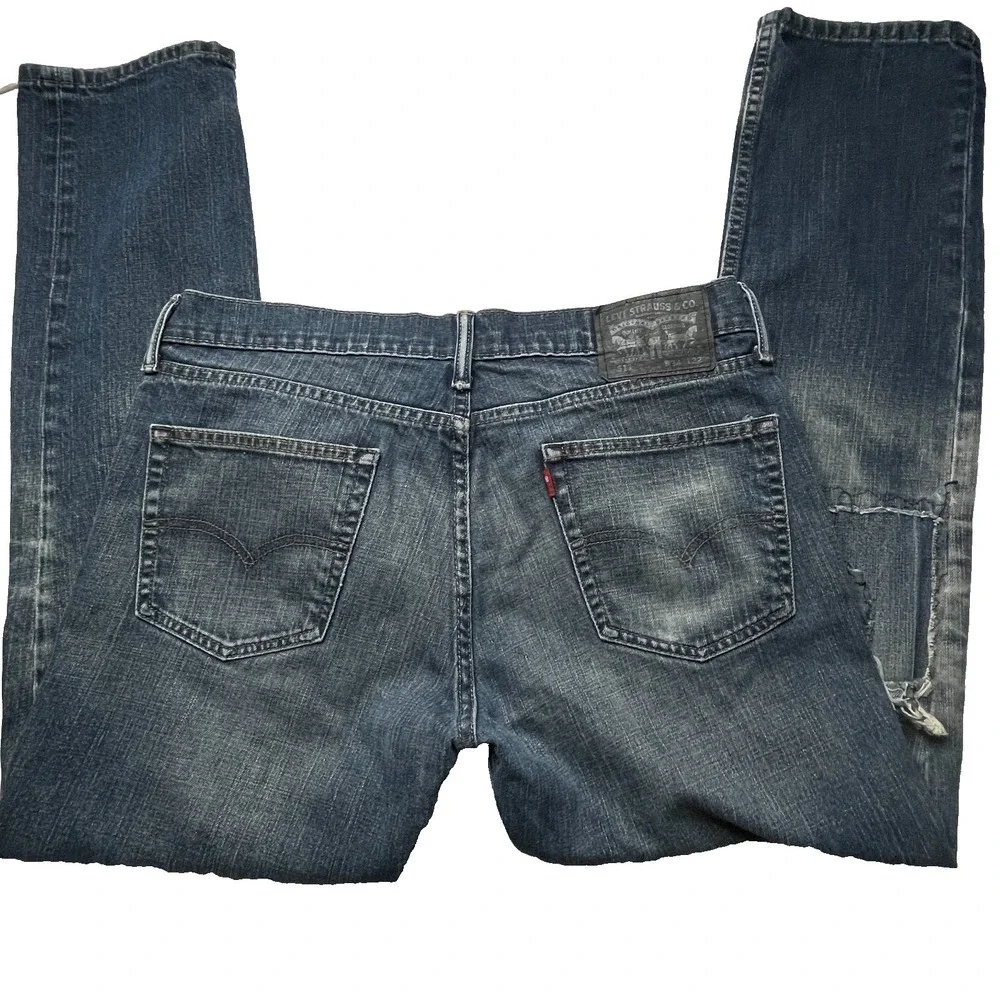 Levis 511 Jeans Mens 34x32 Slim Fit Distressed Blue Denim Button Fly